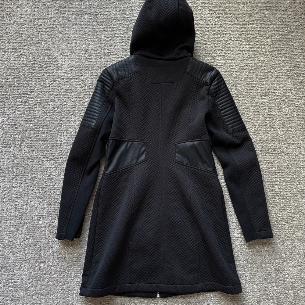 Bcbgeneration Black Dress Coat With Hood And Leat… - image 5